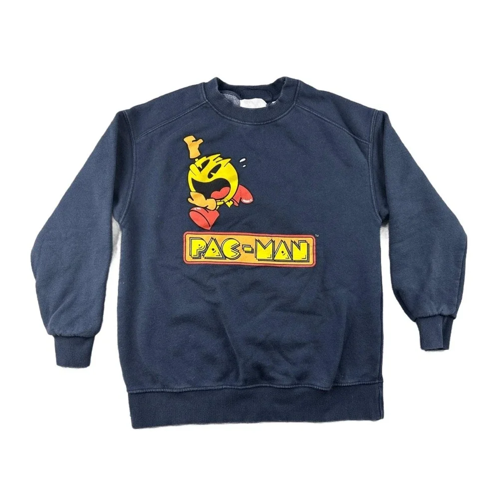 Vintage Zara Pac-Man Sweatshirt Boys 10‎ Blue Regular Graphic Cotton Blend Game